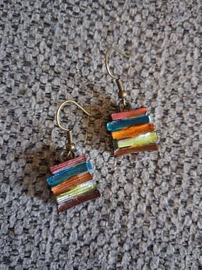 Colorful Stacked Book Drop Earrings